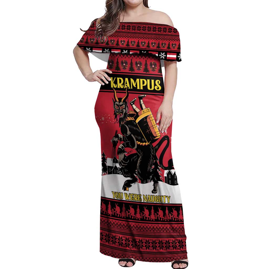 Austria Christmas Off Shoulder Maxi Dress Krampus You Were Naughty - Wonder Print Shop