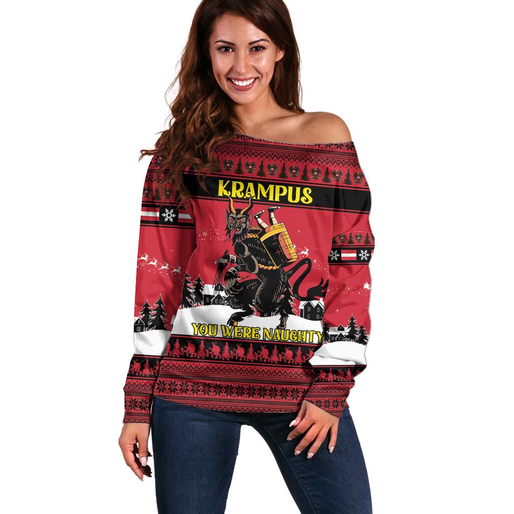 Austria Christmas Off Shoulder Sweater Krampus You Were Naughty - Wonder Print Shop