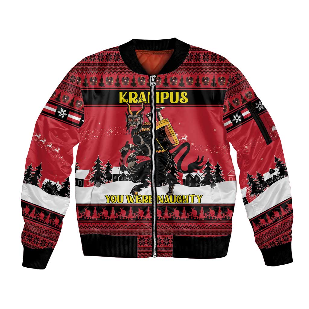 Austria Christmas Sleeve Zip Bomber Jacket Krampus You Were Naughty - Wonder Print Shop