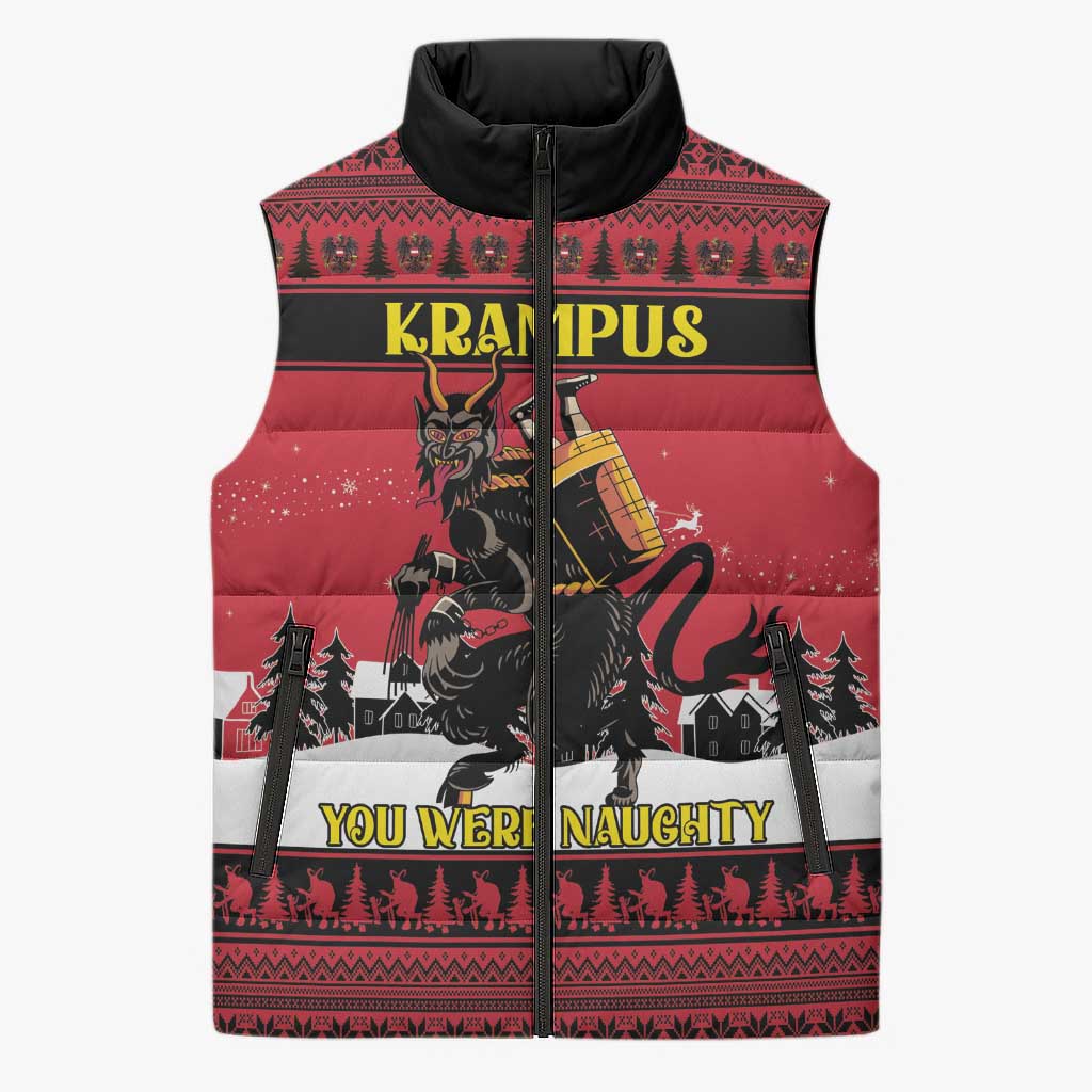 Austria Christmas Sleeveless Puffer Jacket Krampus You Were Naughty - Wonder Print Shop
