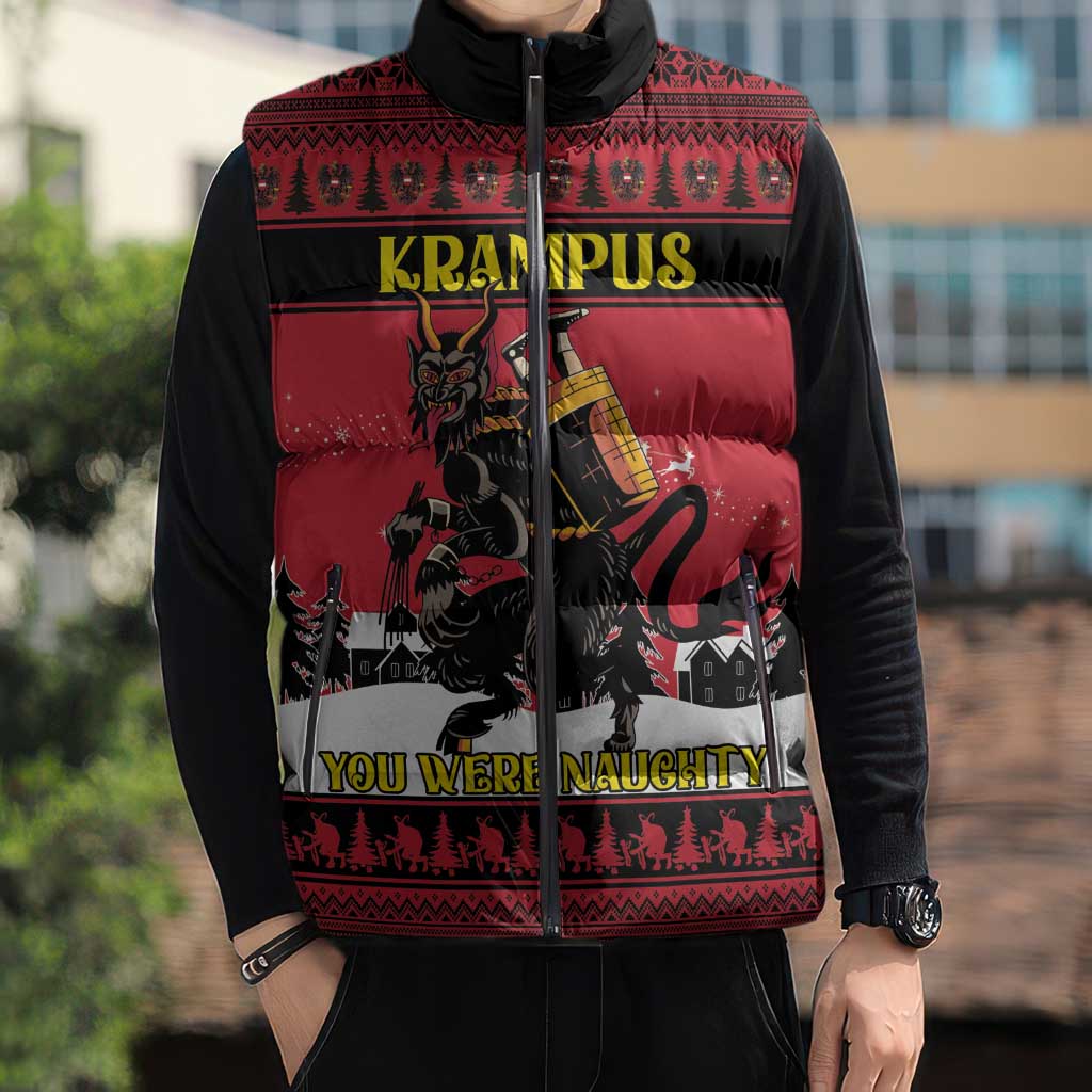 Austria Christmas Sleeveless Puffer Jacket Krampus You Were Naughty - Wonder Print Shop