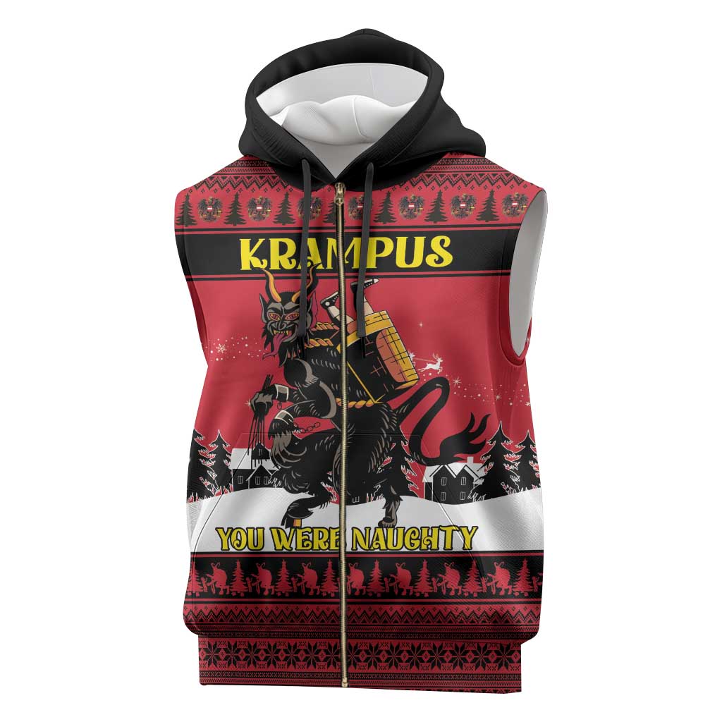 Austria Christmas Sleeveless Zip Hoodie Krampus You Were Naughty - Wonder Print Shop