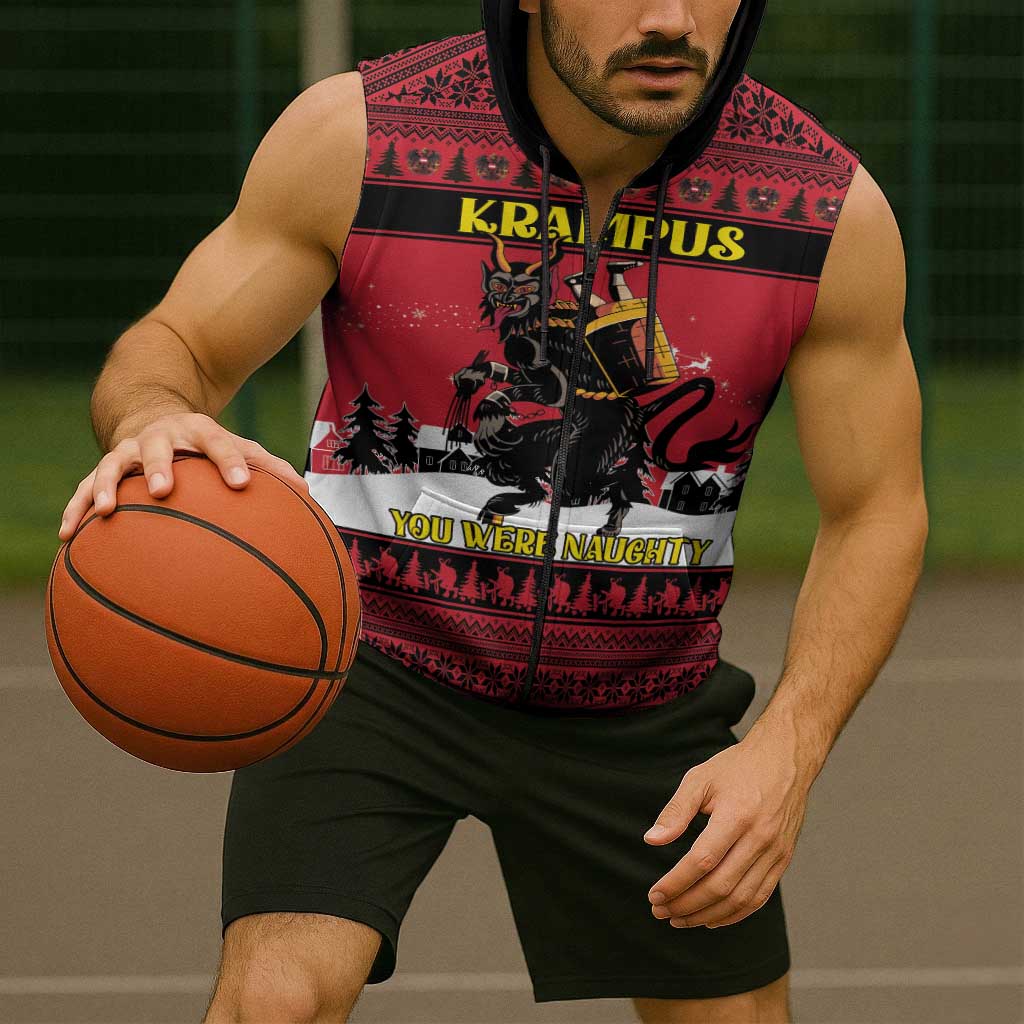 Austria Christmas Sleeveless Zip Hoodie Krampus You Were Naughty - Wonder Print Shop