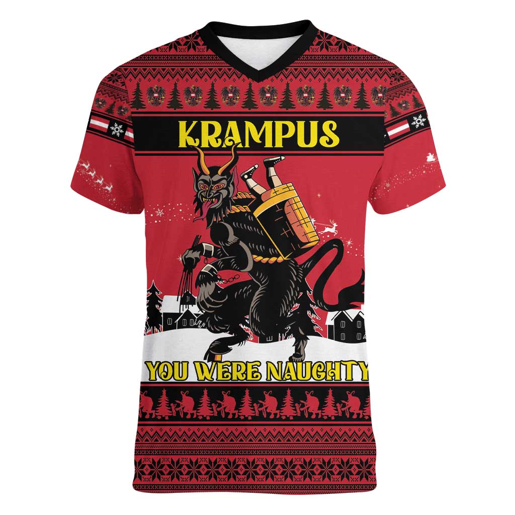 Austria Christmas Women V-Neck T-Shirt Krampus You Were Naughty - Wonder Print Shop