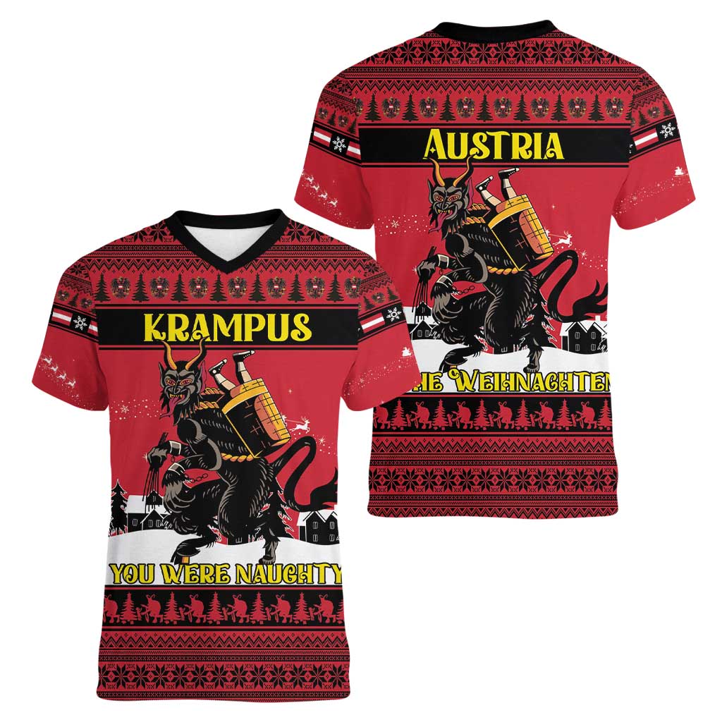 Austria Christmas Women V-Neck T-Shirt Krampus You Were Naughty - Wonder Print Shop