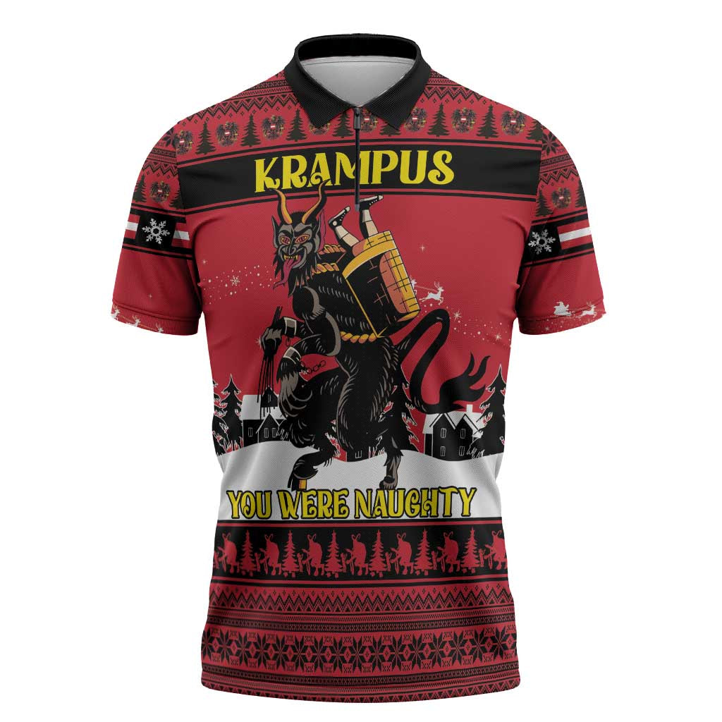 Austria Christmas Zipper Polo Shirt Krampus You Were Naughty - Wonder Print Shop