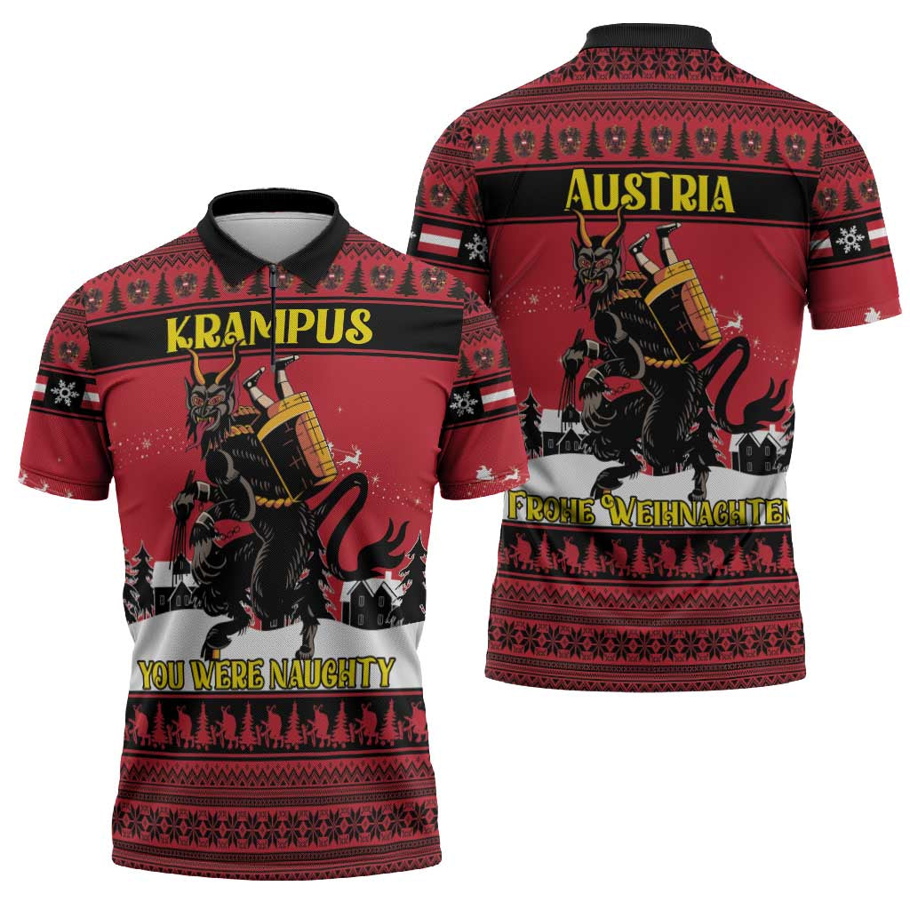 Austria Christmas Zipper Polo Shirt Krampus You Were Naughty - Wonder Print Shop