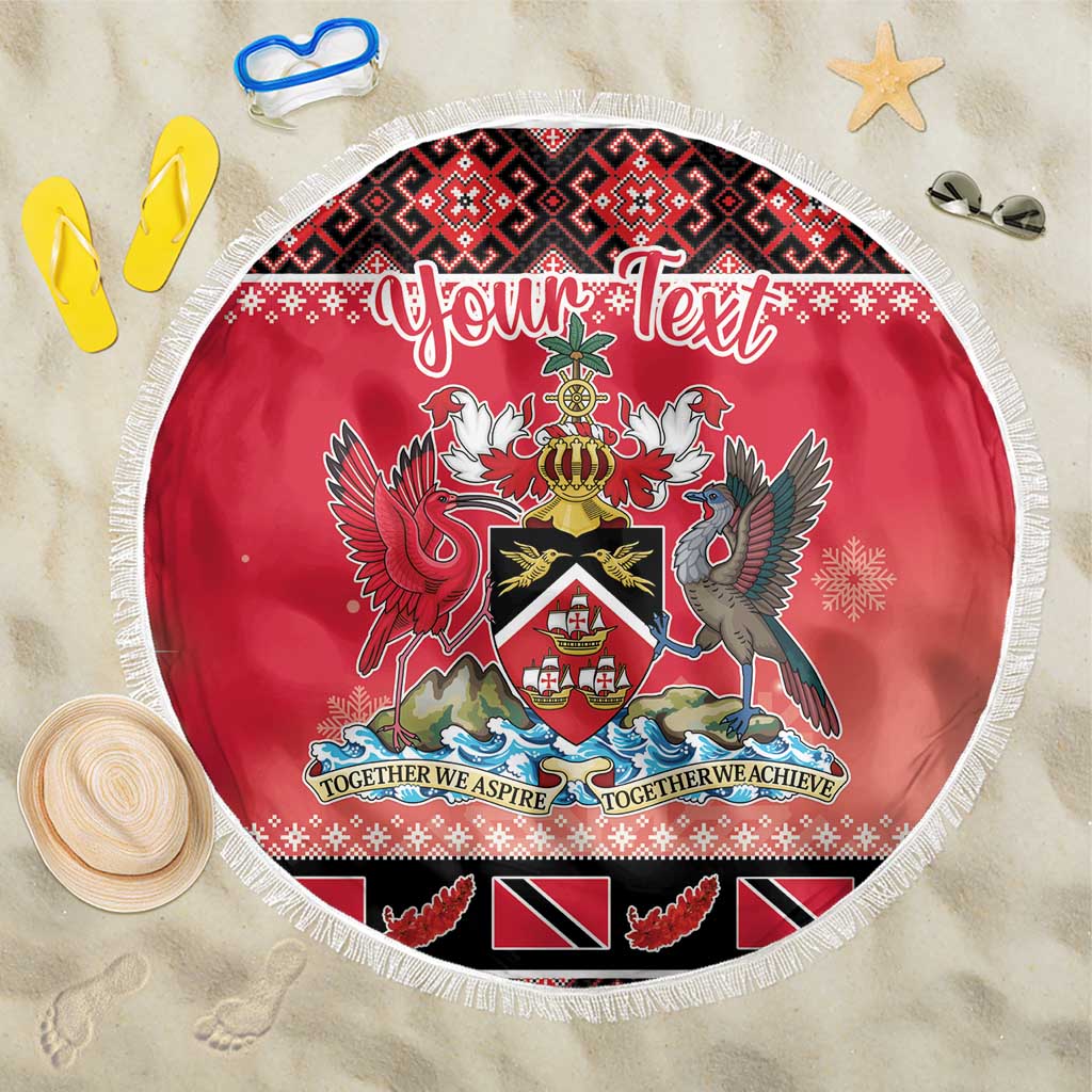 Personalized Trinidad and Tobago Christmas Beach Blanket Coat Of Arms Seamless Pattern - Wonder Print Shop