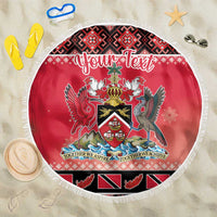 Personalized Trinidad and Tobago Christmas Beach Blanket Coat Of Arms Seamless Pattern - Wonder Print Shop