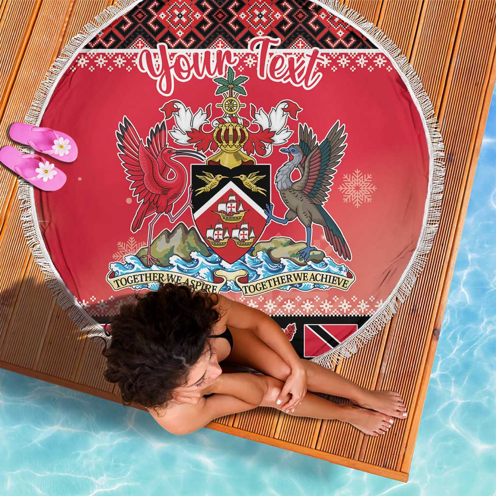 Personalized Trinidad and Tobago Christmas Beach Blanket Coat Of Arms Seamless Pattern - Wonder Print Shop