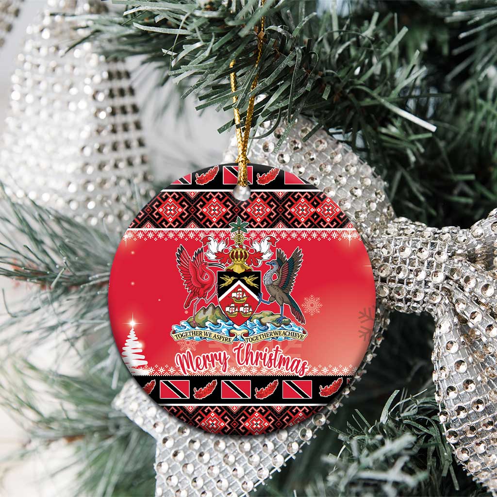 Personalized Trinidad and Tobago Christmas Ceramic Ornament Coat Of Arms Seamless Pattern - Wonder Print Shop