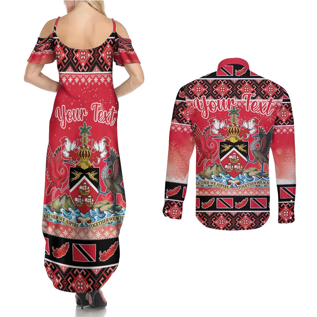 Personalized Trinidad and Tobago Christmas Couples Matching Summer Maxi Dress and Long Sleeve Button Shirt Coat Of Arms Seamless Pattern - Wonder Print Shop