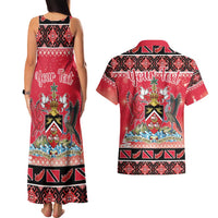 Personalized Trinidad and Tobago Christmas Couples Matching Tank Maxi Dress and Hawaiian Shirt Coat Of Arms Seamless Pattern - Wonder Print Shop