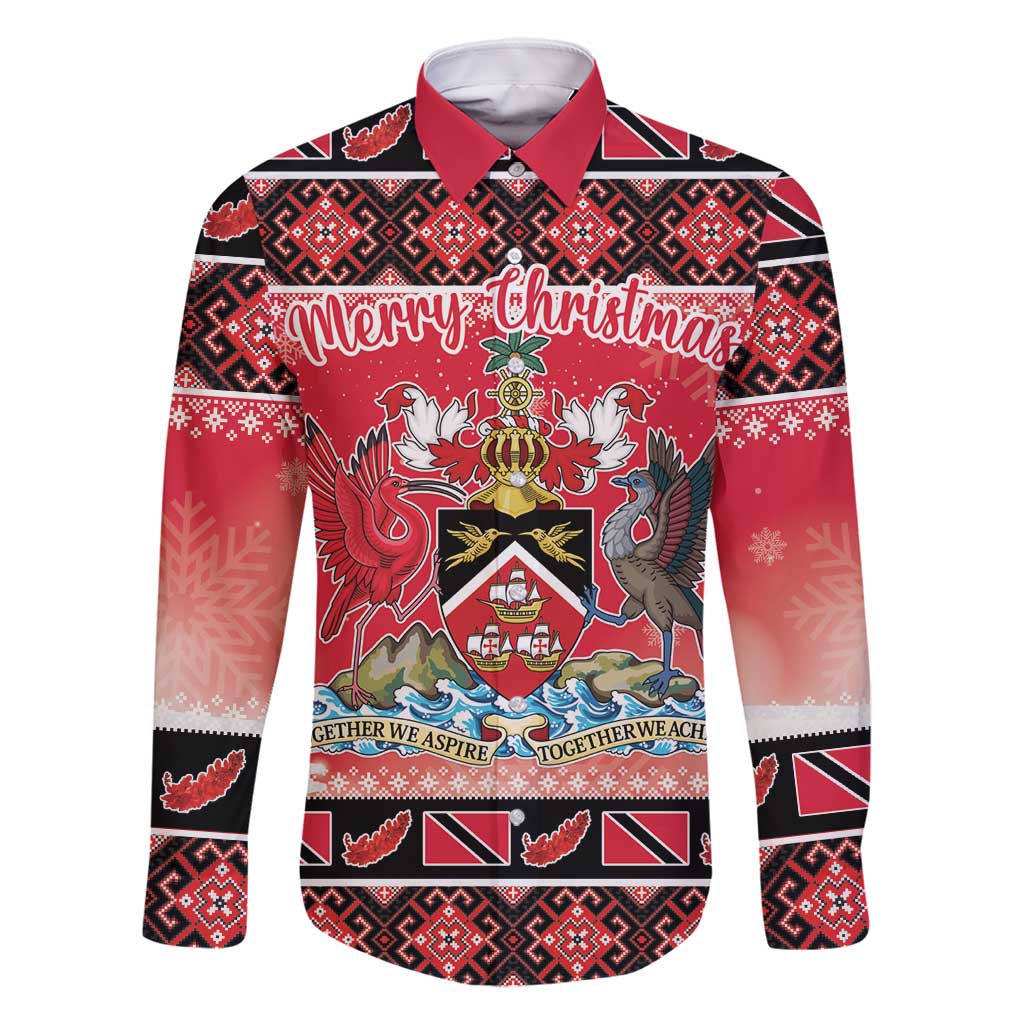 Personalized Trinidad and Tobago Christmas Family Matching Long Sleeve Bodycon Dress and Hawaiian Shirt Coat Of Arms Seamless Pattern - Wonder Print Shop