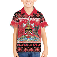 Personalized Trinidad and Tobago Christmas Family Matching Off Shoulder Maxi Dress and Hawaiian Shirt Coat Of Arms Seamless Pattern - Wonder Print Shop