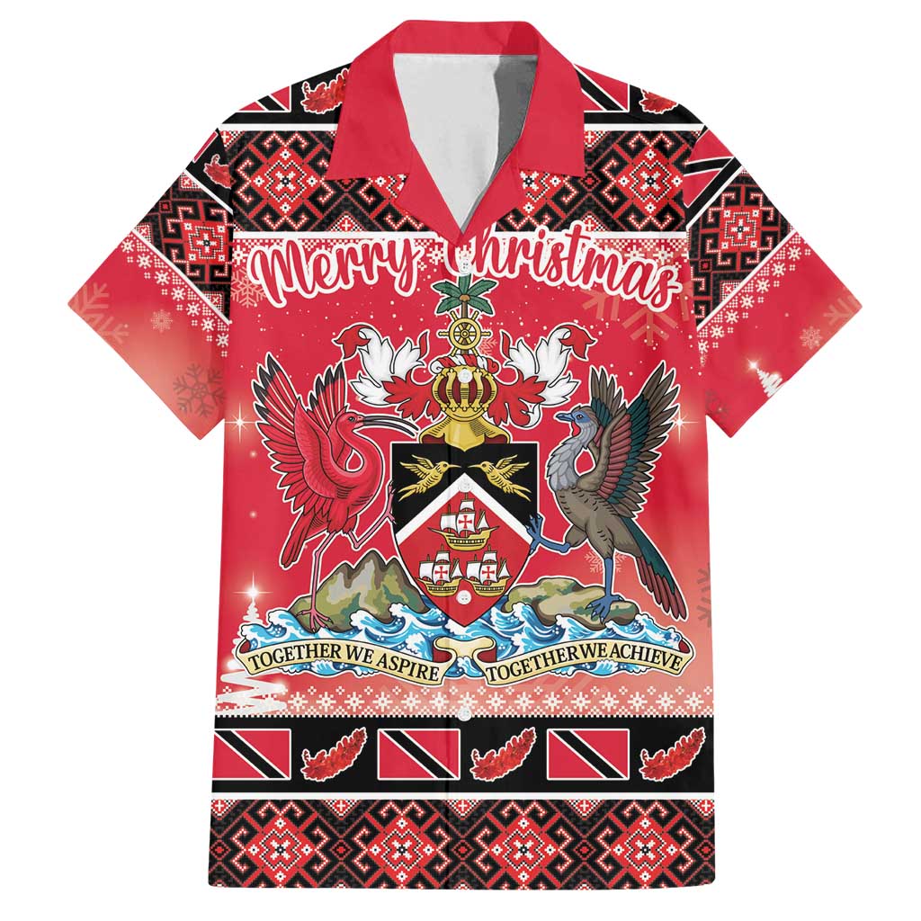 Personalized Trinidad and Tobago Christmas Family Matching Puletasi and Hawaiian Shirt Coat Of Arms Seamless Pattern - Wonder Print Shop