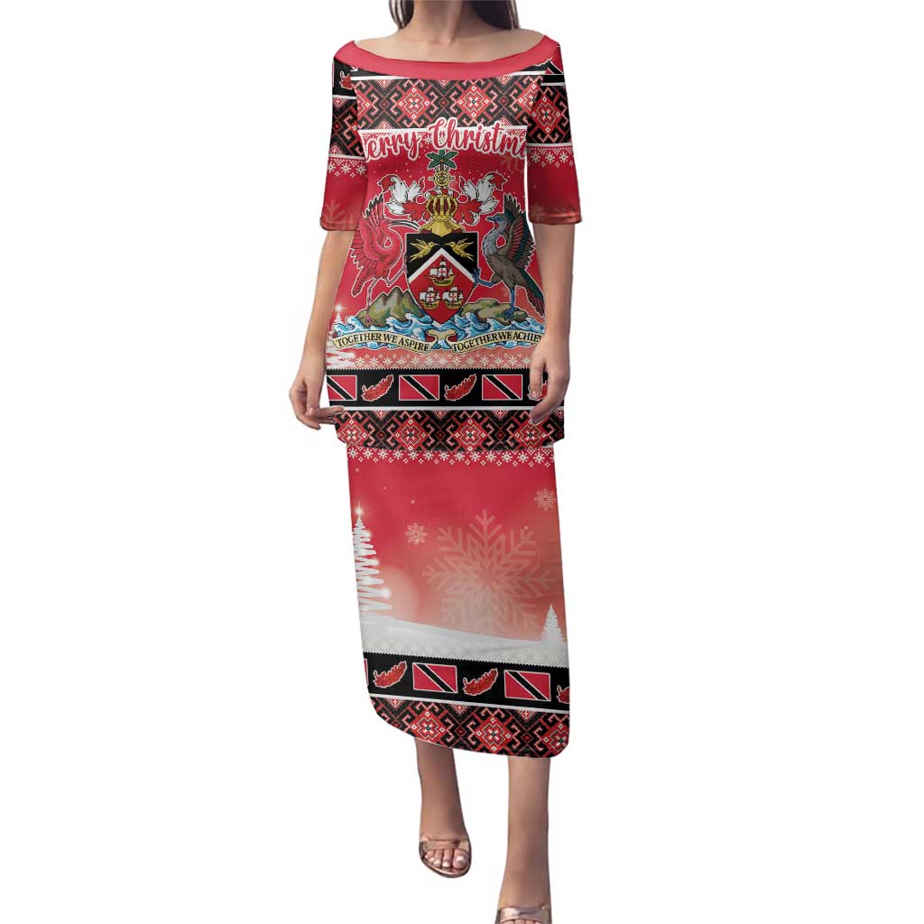 Personalized Trinidad and Tobago Christmas Family Matching Puletasi and Hawaiian Shirt Coat Of Arms Seamless Pattern - Wonder Print Shop