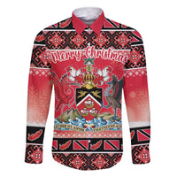 Personalized Trinidad and Tobago Christmas Family Matching Short Sleeve Bodycon Dress and Hawaiian Shirt Coat Of Arms Seamless Pattern - Wonder Print Shop