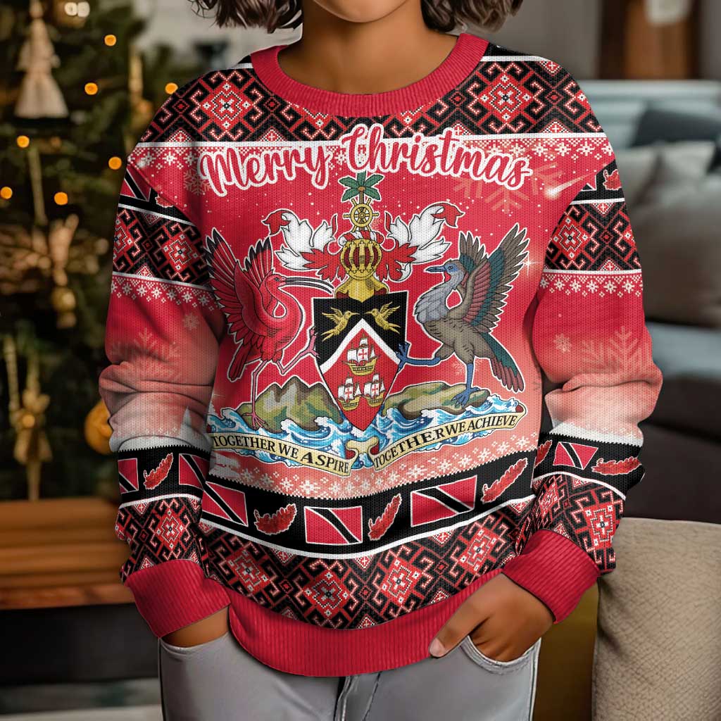 Personalized Trinidad and Tobago Christmas Kid Ugly Christmas Sweater Coat Of Arms Seamless Pattern - Wonder Print Shop