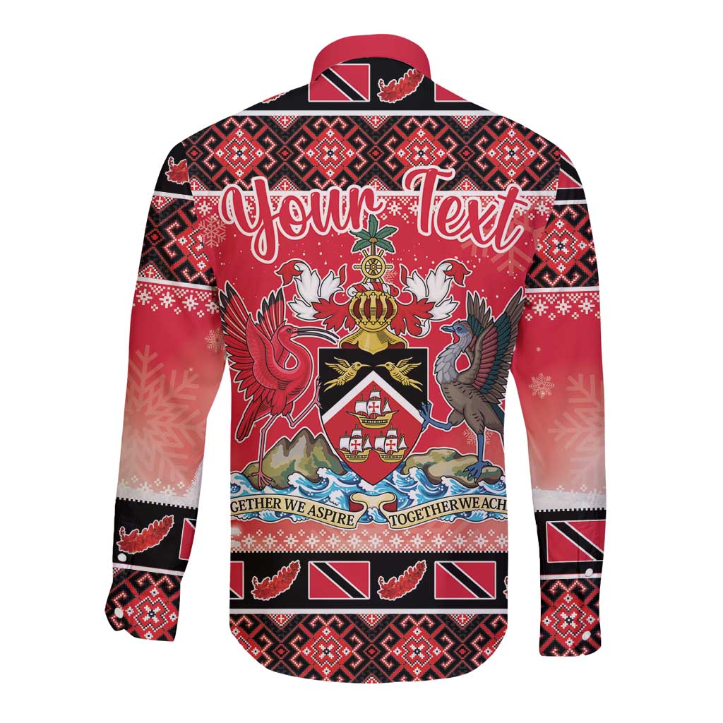 Personalized Trinidad and Tobago Christmas Long Sleeve Button Shirt Coat Of Arms Seamless Pattern - Wonder Print Shop