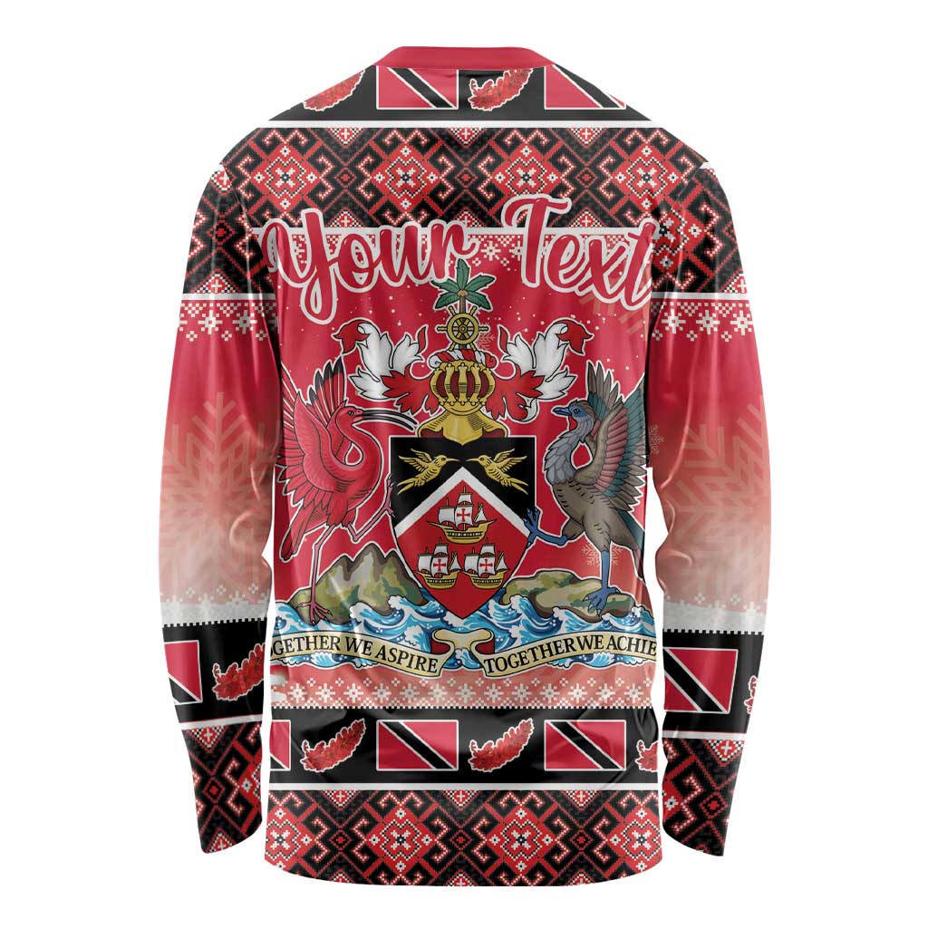 Personalized Trinidad and Tobago Christmas Long Sleeve Shirt Coat Of Arms Seamless Pattern - Wonder Print Shop