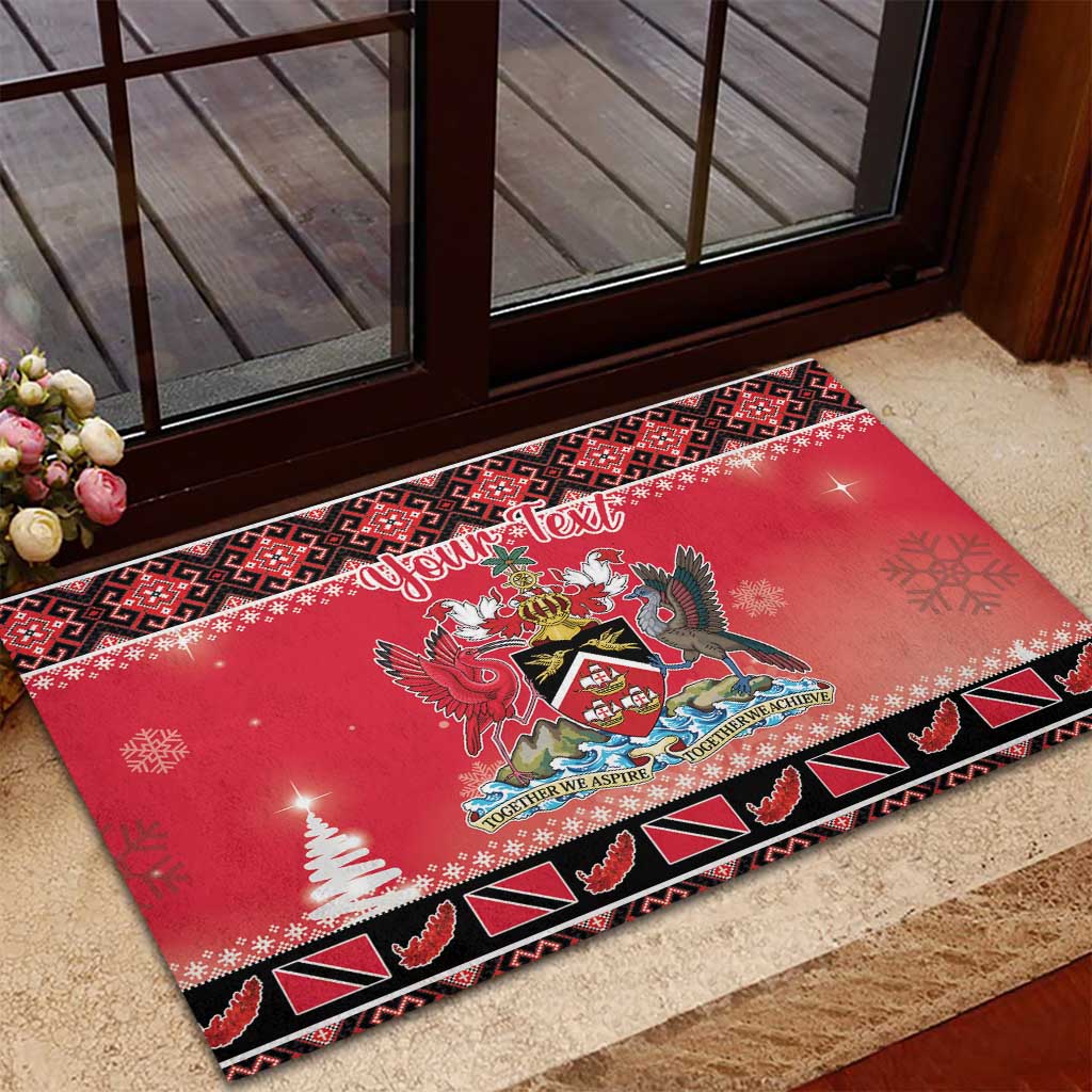 Personalized Trinidad and Tobago Christmas Rubber Doormat Coat Of Arms Seamless Pattern - Wonder Print Shop