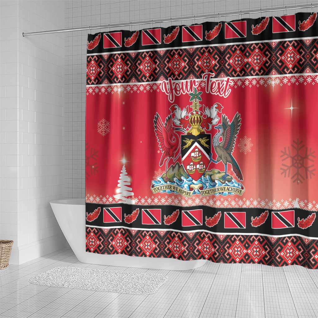 Personalized Trinidad and Tobago Christmas Shower Curtain Coat Of Arms Seamless Pattern