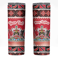 Personalized Trinidad and Tobago Christmas Skinny Tumbler Coat Of Arms Seamless Pattern - Wonder Print Shop