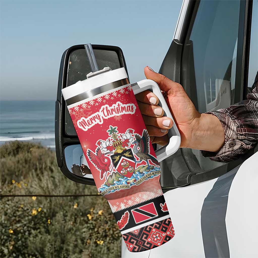 Personalized Trinidad and Tobago Christmas Tumbler With Handle Coat Of Arms Seamless Pattern - Wonder Print Shop