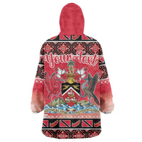 Personalized Trinidad and Tobago Christmas Wearable Blanket Hoodie Coat Of Arms Seamless Pattern - Wonder Print Shop