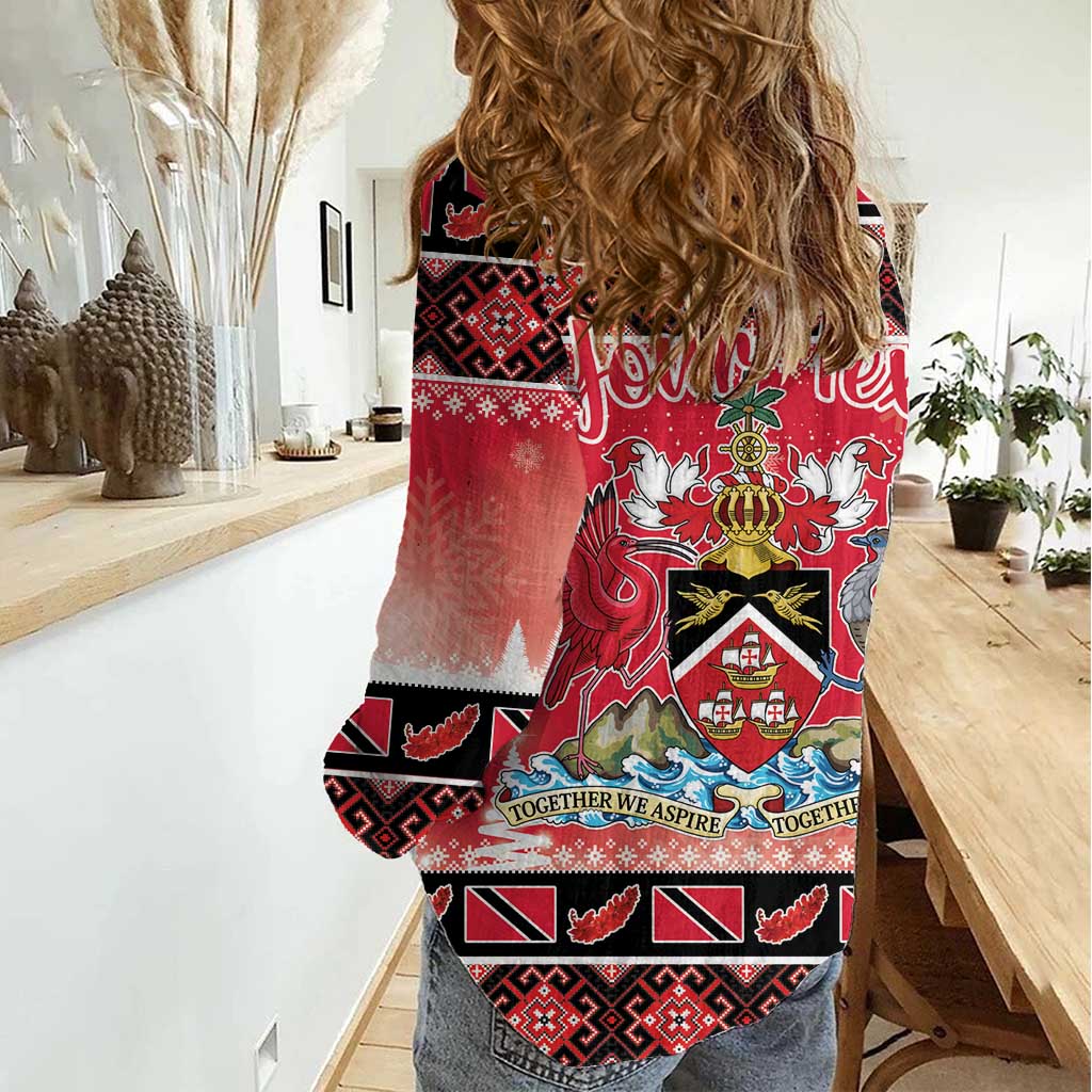 Personalized Trinidad and Tobago Christmas Women Casual Shirt Coat Of Arms Seamless Pattern - Wonder Print Shop