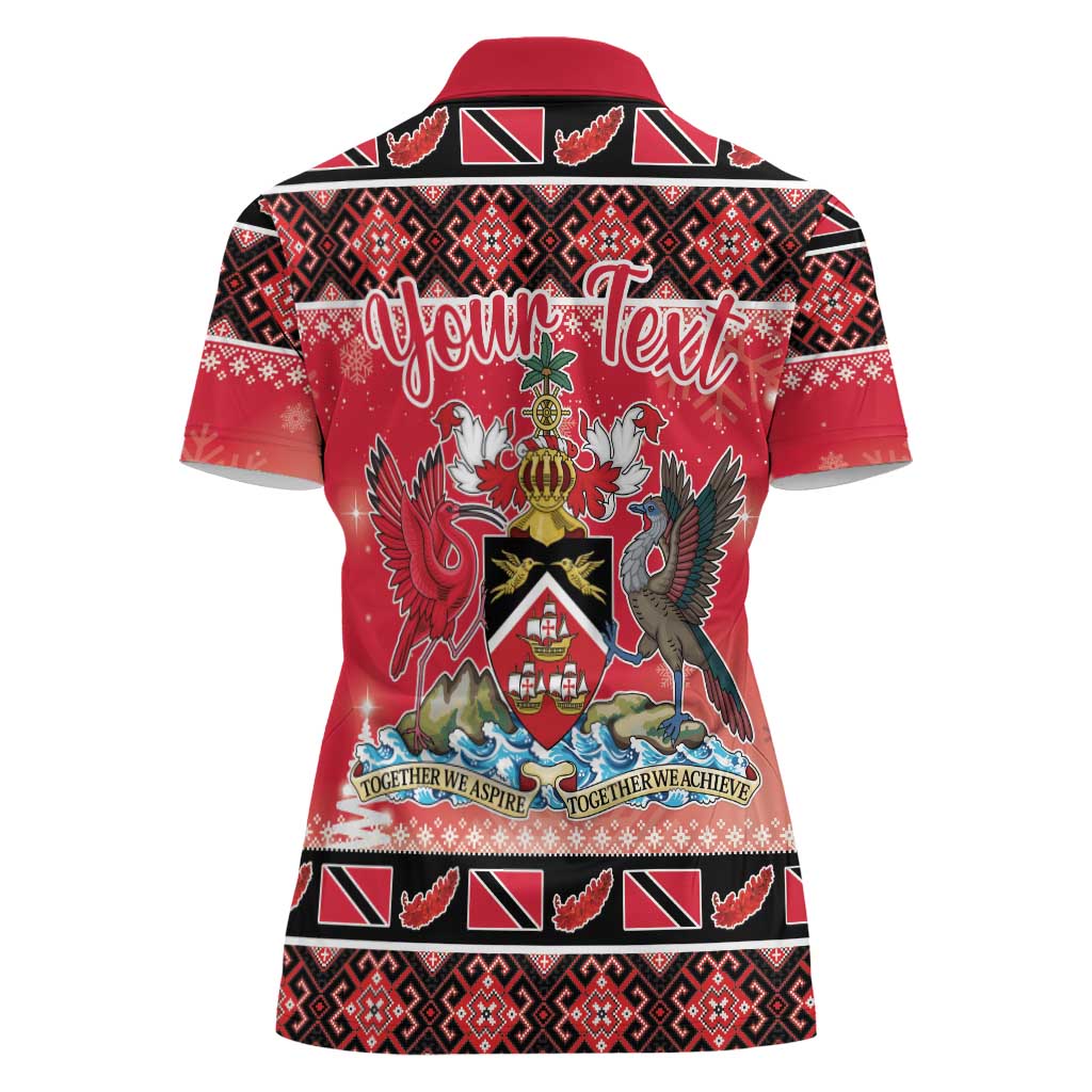 Personalized Trinidad and Tobago Christmas Women Polo Shirt Coat Of Arms Seamless Pattern - Wonder Print Shop