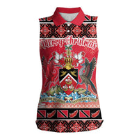 Personalized Trinidad and Tobago Christmas Women Sleeveless Polo Shirt Coat Of Arms Seamless Pattern - Wonder Print Shop