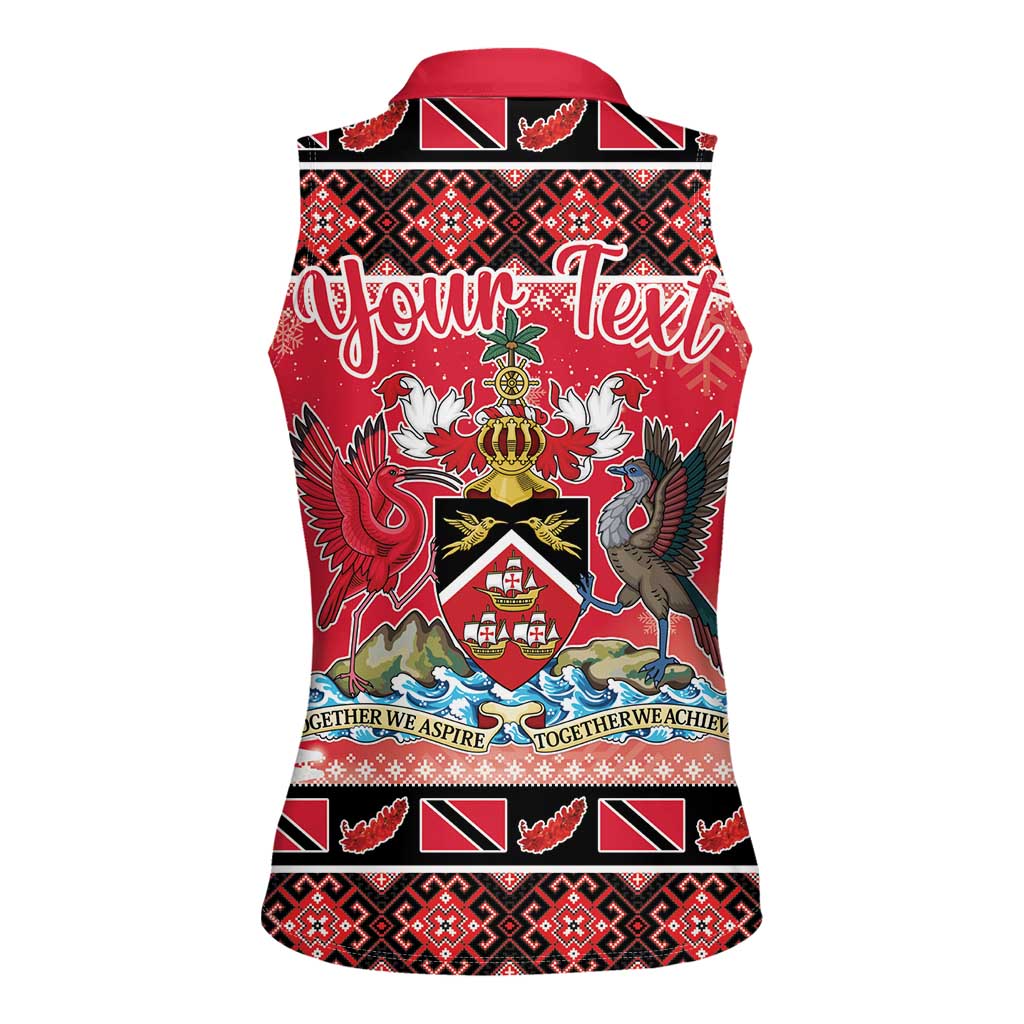 Personalized Trinidad and Tobago Christmas Women Sleeveless Polo Shirt Coat Of Arms Seamless Pattern - Wonder Print Shop