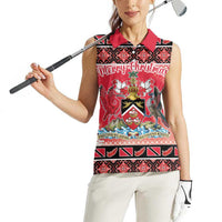 Personalized Trinidad and Tobago Christmas Women Sleeveless Polo Shirt Coat Of Arms Seamless Pattern - Wonder Print Shop