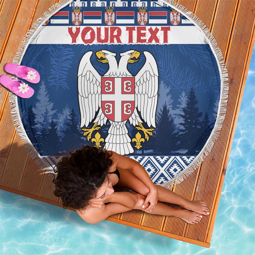 Personalized Serbia Christmas Beach Blanket Coat Of Arms - Blue Version - Wonder Print Shop