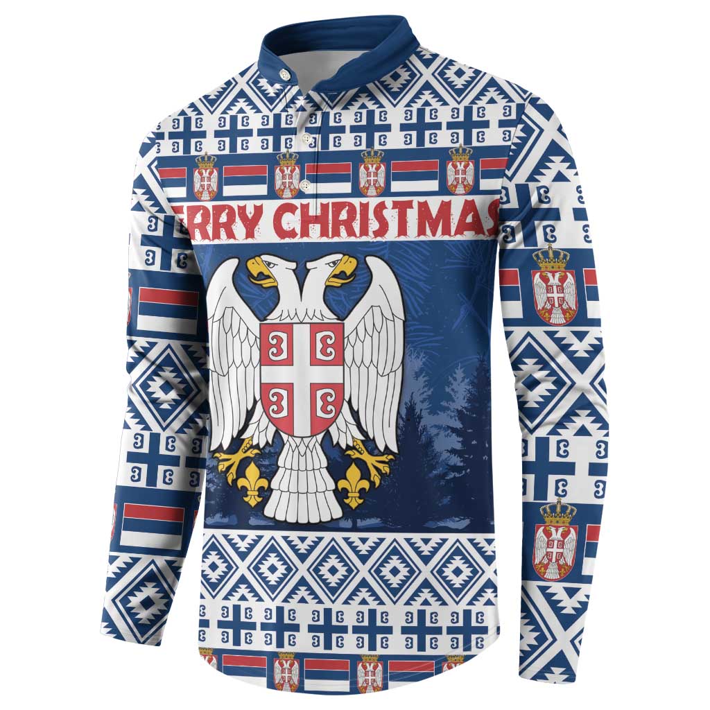 Personalized Serbia Christmas Button Sweatshirt Coat Of Arms - Blue Version - Wonder Print Shop