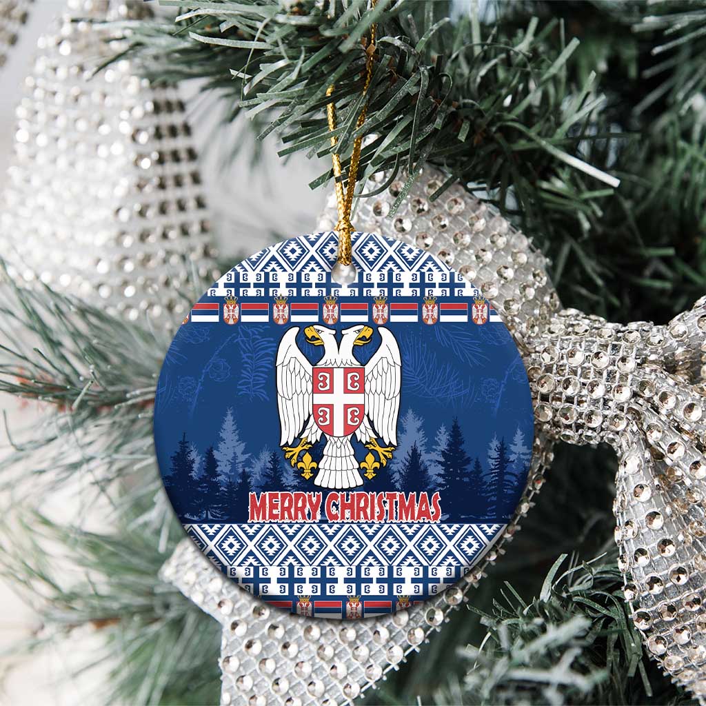 Personalized Serbia Christmas Ceramic Ornament Coat Of Arms - Blue Version - Wonder Print Shop