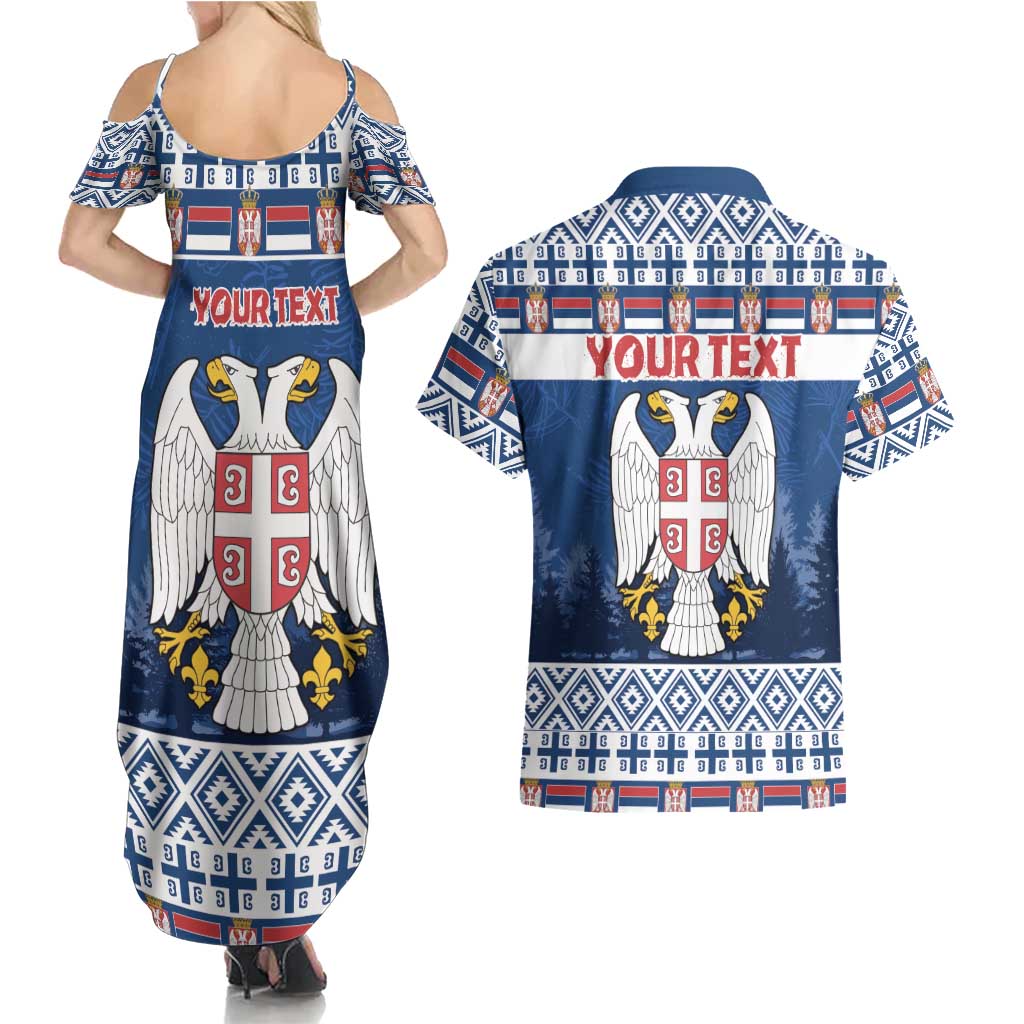 Personalized Serbia Christmas Couples Matching Summer Maxi Dress and Hawaiian Shirt Coat Of Arms - Blue Version - Wonder Print Shop