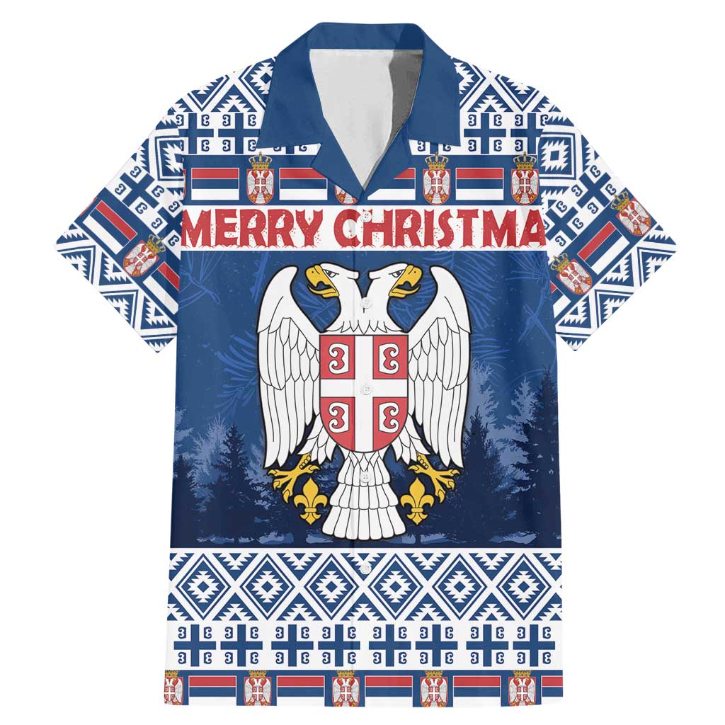 Personalized Serbia Christmas Family Matching Mermaid Dress and Hawaiian Shirt Coat Of Arms - Blue Version - Wonder Print Shop