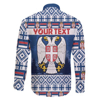 Personalized Serbia Christmas Family Matching Off The Shoulder Long Sleeve Dress and Hawaiian Shirt Coat Of Arms - Blue Version - Wonder Print Shop