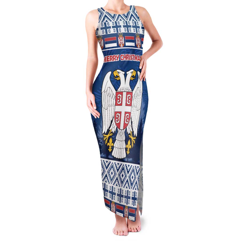 Personalized Serbia Christmas Family Matching Tank Maxi Dress and Hawaiian Shirt Coat Of Arms - Blue Version - Wonder Print Shop