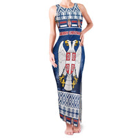 Personalized Serbia Christmas Family Matching Tank Maxi Dress and Hawaiian Shirt Coat Of Arms - Blue Version - Wonder Print Shop