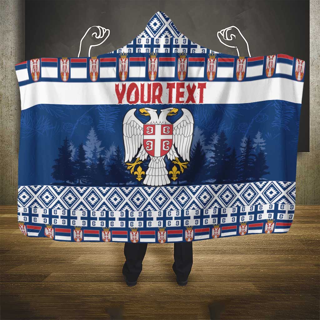 Personalized Serbia Christmas Hooded Blanket Coat Of Arms - Blue Version
