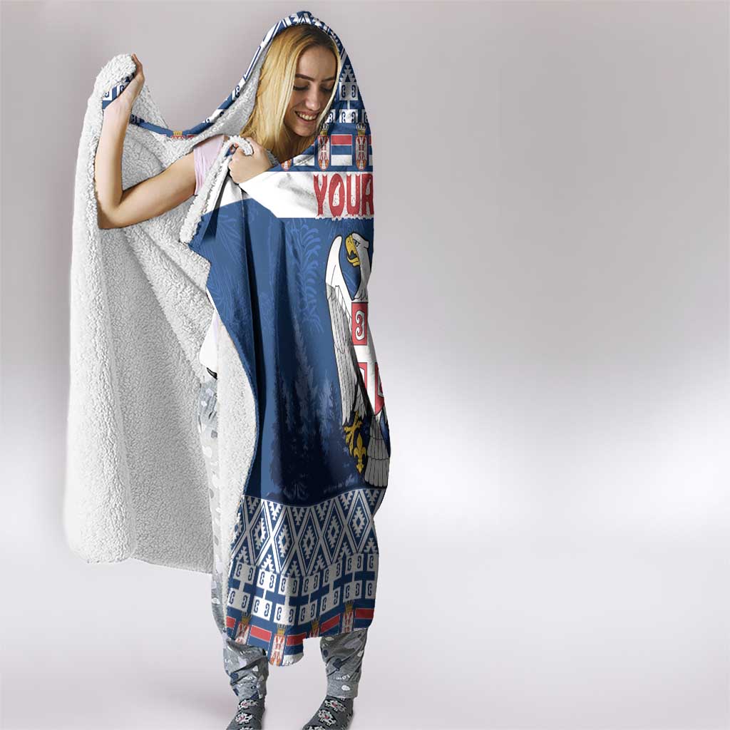 Personalized Serbia Christmas Hooded Blanket Coat Of Arms - Blue Version
