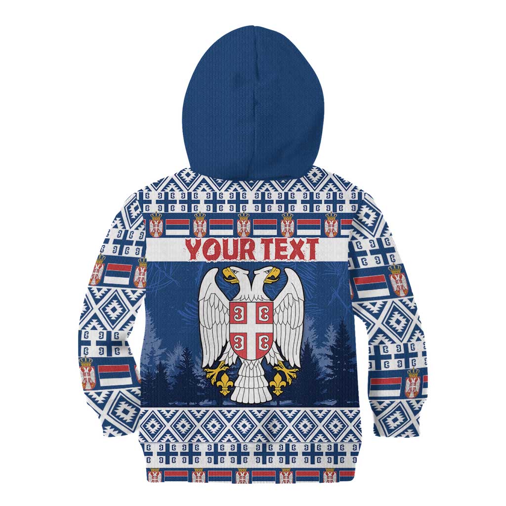 Personalized Serbia Christmas Kid Hoodie Coat Of Arms - Blue Version - Wonder Print Shop