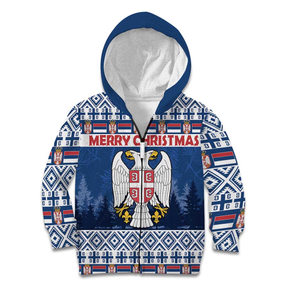 Personalized Serbia Christmas Kid Hoodie Coat Of Arms - Blue Version - Wonder Print Shop