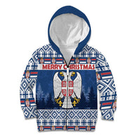 Personalized Serbia Christmas Kid Hoodie Coat Of Arms - Blue Version - Wonder Print Shop