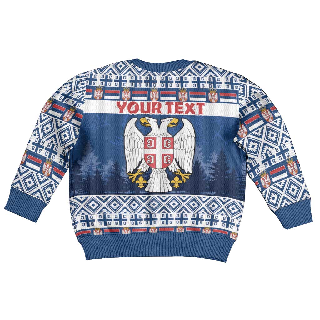 Personalized Serbia Christmas Kid Ugly Christmas Sweater Coat Of Arms - Blue Version - Wonder Print Shop