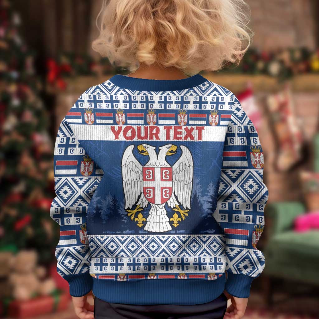 Personalized Serbia Christmas Kid Ugly Christmas Sweater Coat Of Arms - Blue Version - Wonder Print Shop